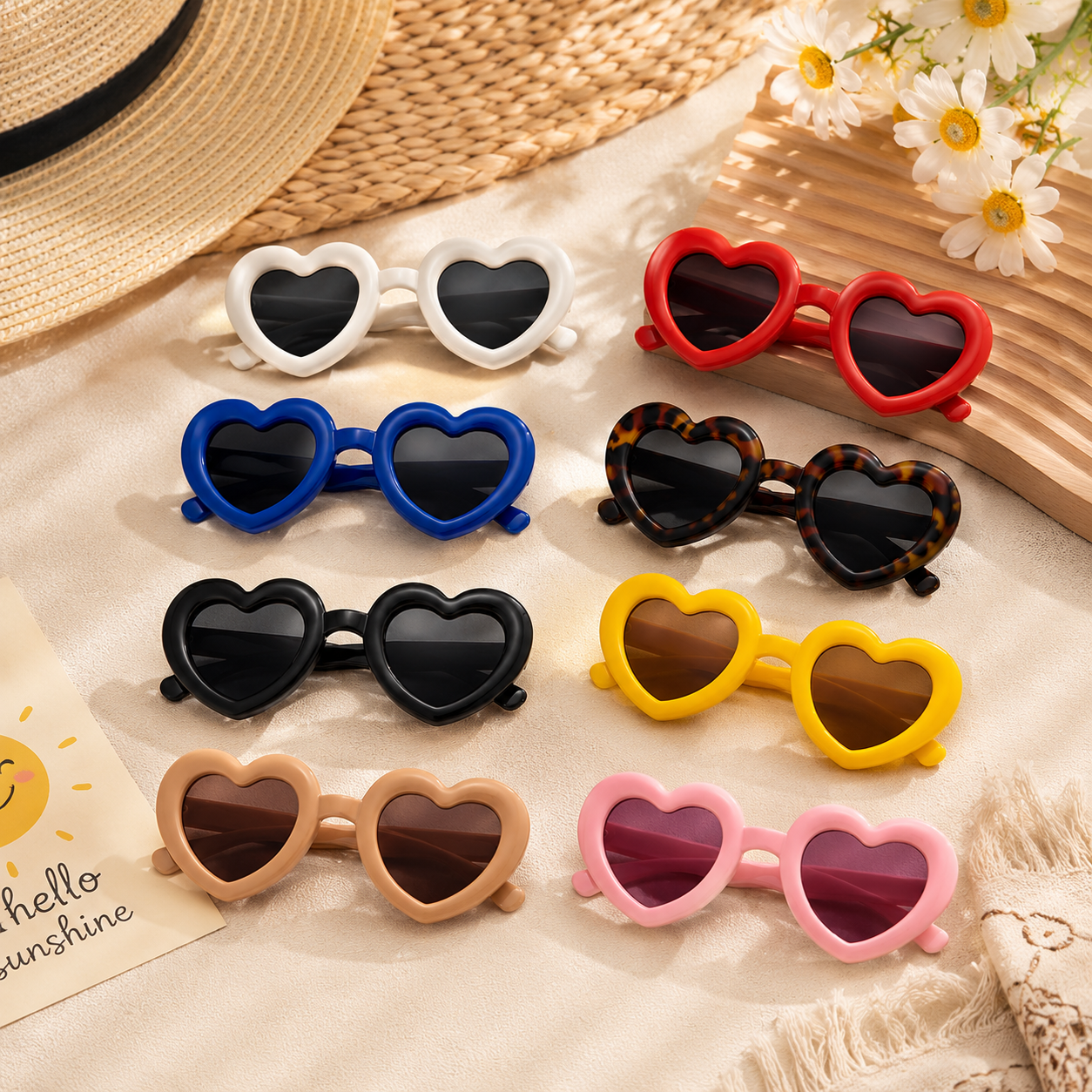 Mädchen-Herz-Sonnenbrille - Niedliche Sonnenbrille mit dickem Rahmen im Vintage-Stil für Sommer und Strand