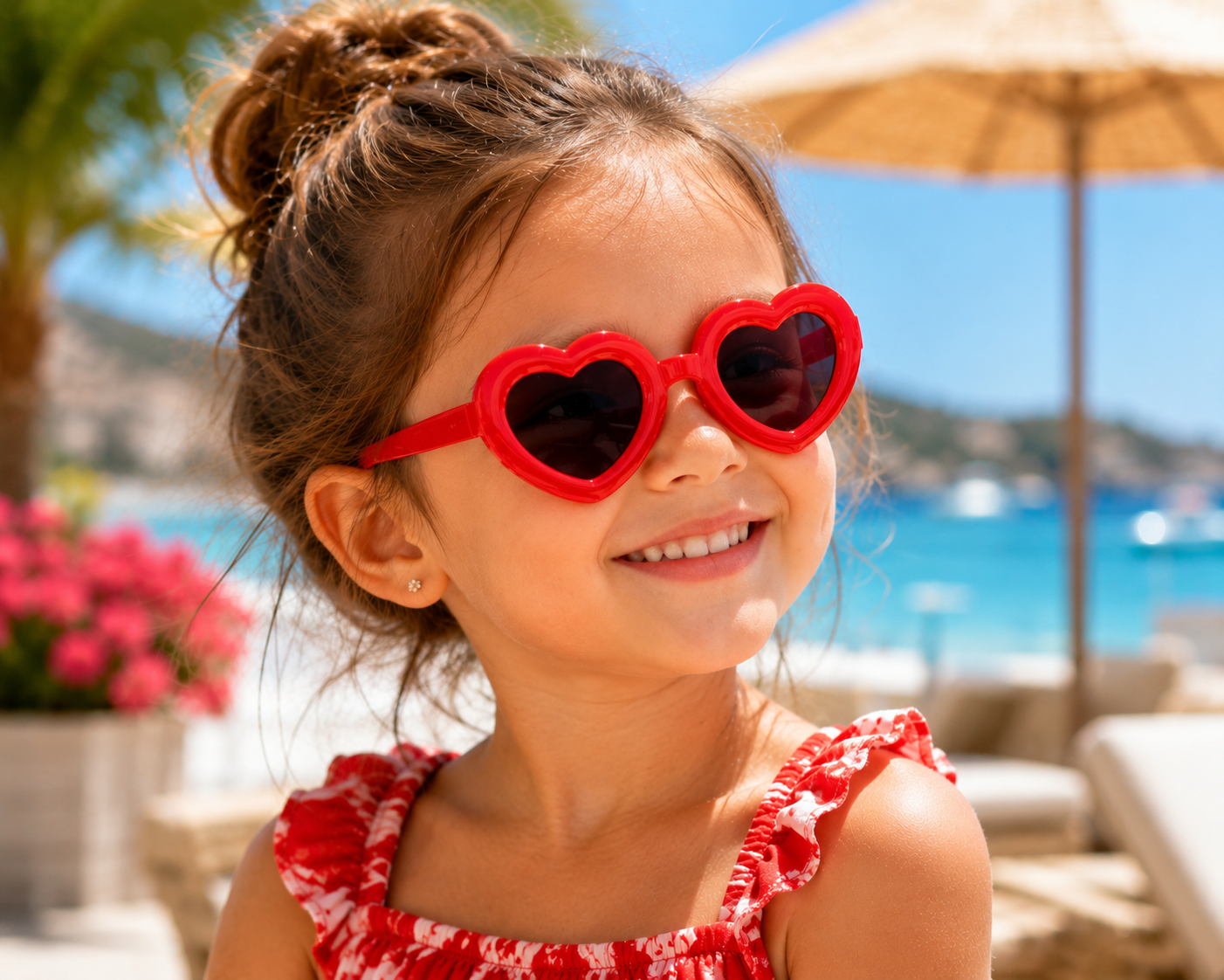 Mädchen-Herz-Sonnenbrille - Niedliche Sonnenbrille mit dickem Rahmen im Vintage-Stil für Sommer und Strand