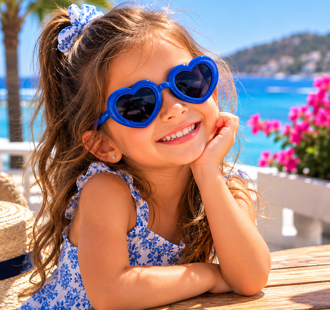 Mädchen-Herz-Sonnenbrille - Niedliche Sonnenbrille mit dickem Rahmen im Vintage-Stil für Sommer und Strand