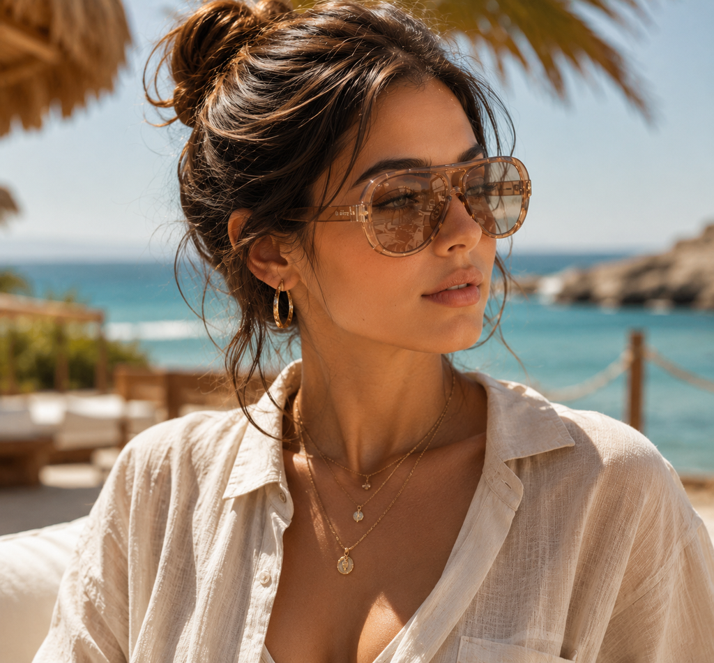 Damen-Oversized-Pilotenbrille mit Doppelsteg