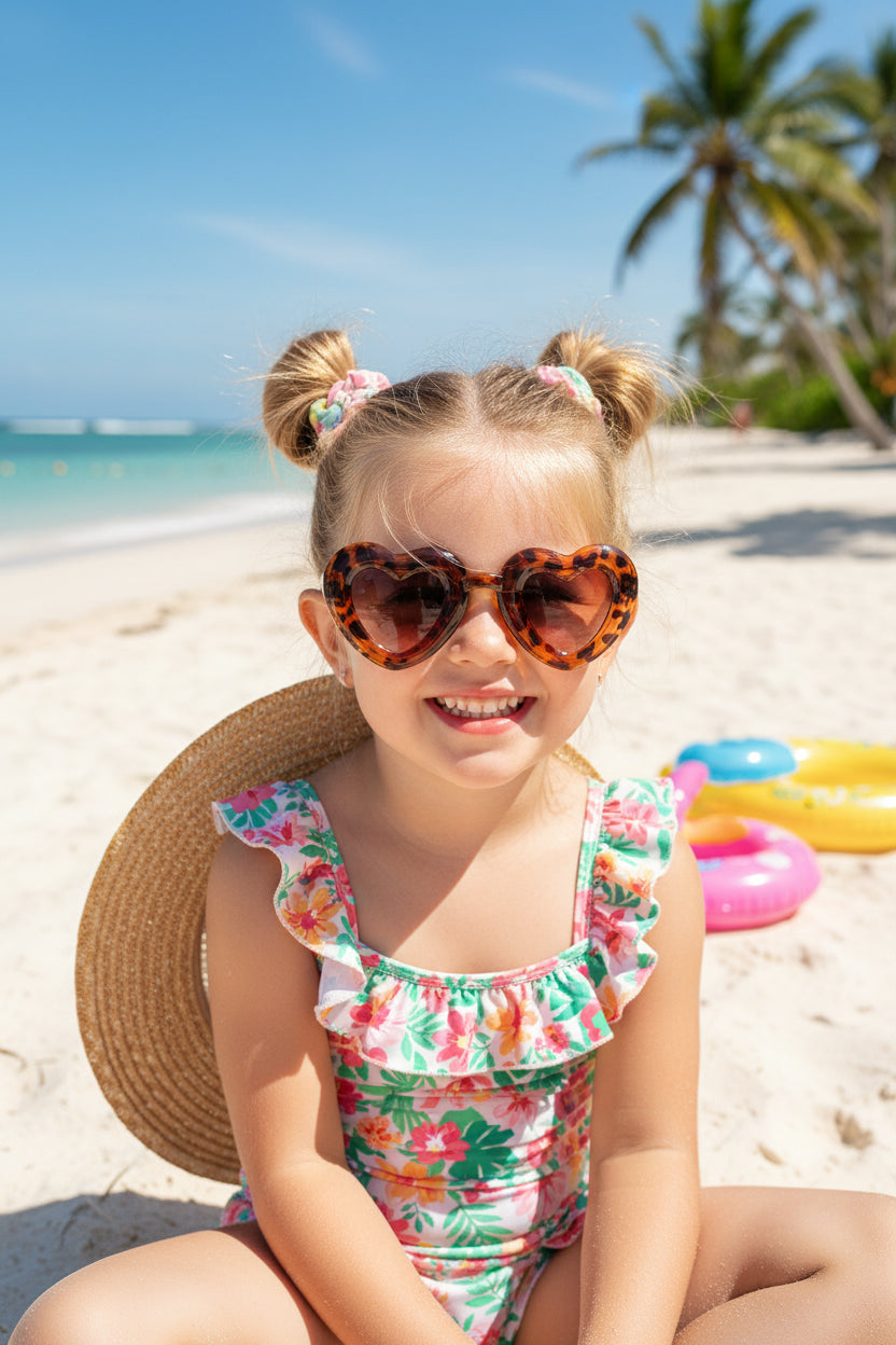 Mädchen-Herz-Sonnenbrille - Niedliche Sonnenbrille mit dickem Rahmen im Vintage-Stil für Sommer und Strand